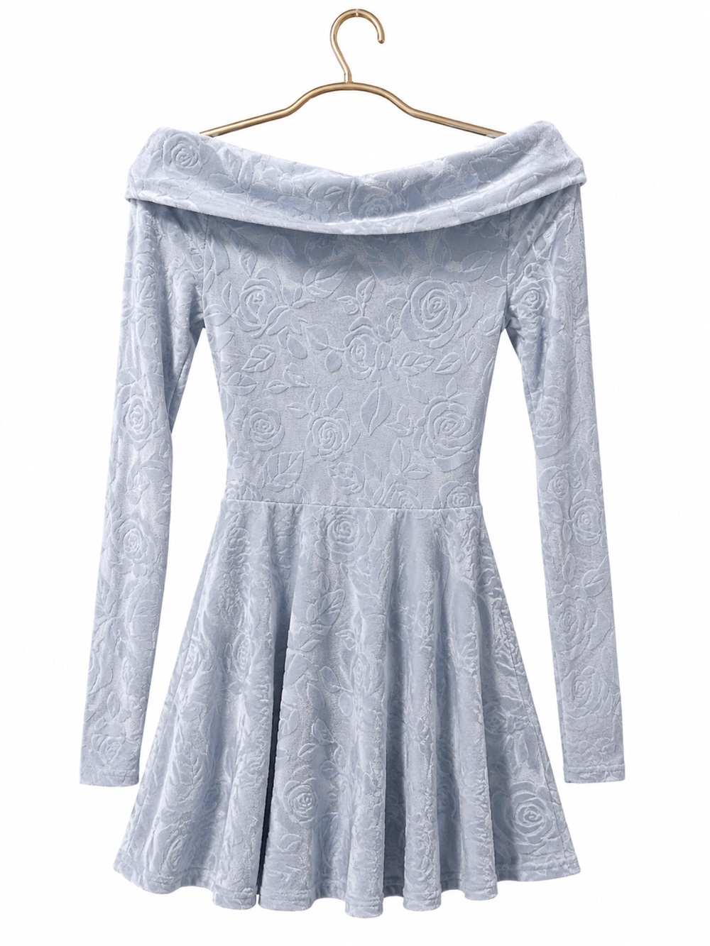 NWT Wild Fable Light Blue Floral Burnout Velvet Off The Shoulder Mini Dress XXS